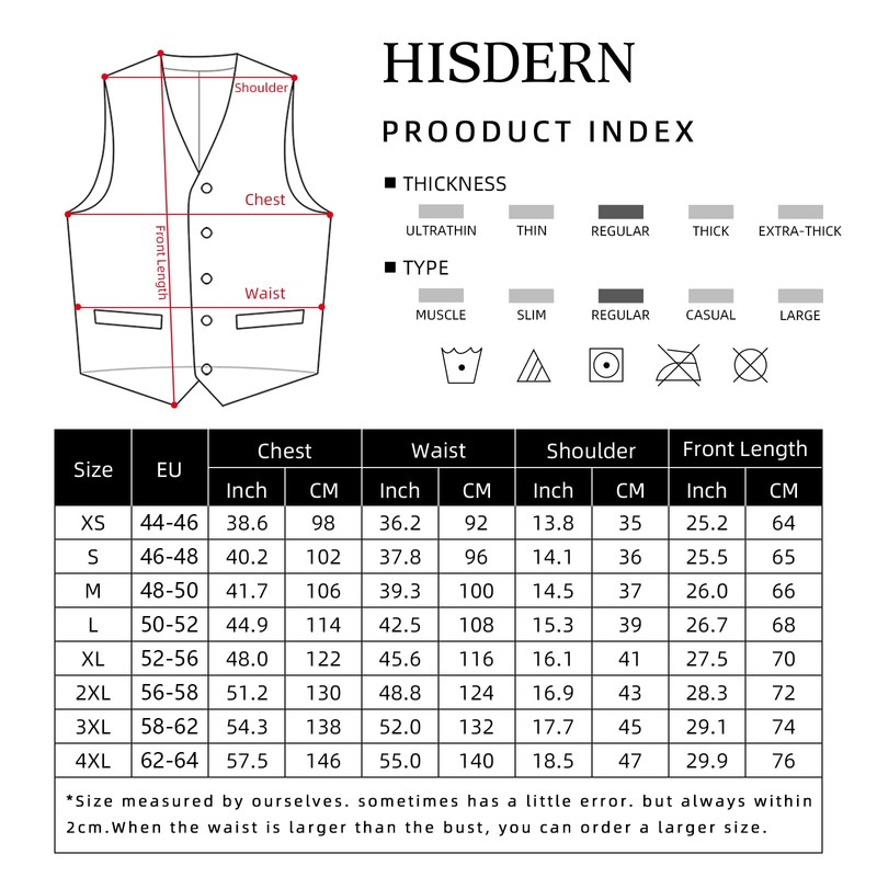 HISDERN Men's Formal Party Wedding Business Cotton Waistcoat Solid Color