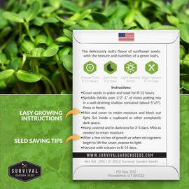 3 Packs Sunflower Microgreens Seeds for Planting and Growing - Plant Green Leafy Micro Vegetable Plants Indoors - Grow Your Own Mini Windowsill Garden - Non-GMO Heirloom - Survival Garden Seeds