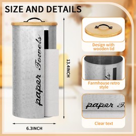 Beeveer Farmhouse Paper Towel Holder Covered Metal Rustic Countertop Paper Towel Dispenser with Wooden Lid Fully Covered Holder for Home Country Bathroom Kitchen 6.3 x 6.3 x 13.4'', Silver