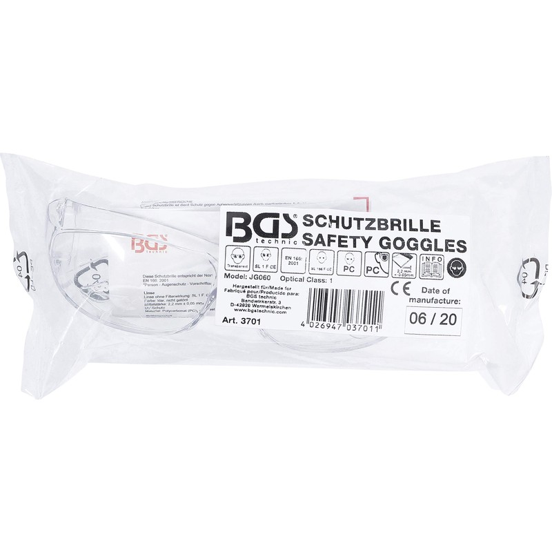 BGS 3701 Safety Glasses Transparent for Construction Site, Laboratory, Workshop
