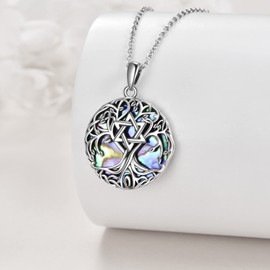 YFN Tree of Life Necklace Sterling Silver Jewish Star of David Tree Pendant Abalone Shell Celtic Jewelry Gifts for Women Men