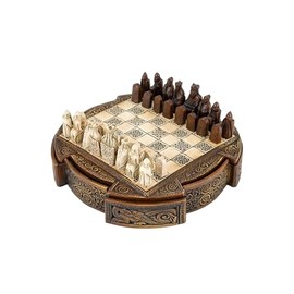 Isle of Lewis Compact Ceramic Celtic Chess Set 9 Inches