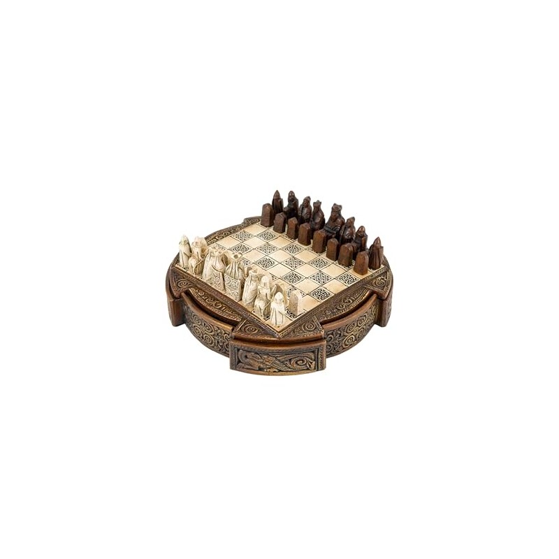 Isle of Lewis Compact Ceramic Celtic Chess Set 9 Inches