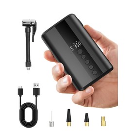 YANTU Bike Pump Electric, Bicycle Pump with Metal-Cylinder & 150PSI High Pressure, Portable Bike Tire Pump with Pressure Gauge, Rechargeable Mini Pump for Motorcycle/Bike Tires, LED Light&Accessories