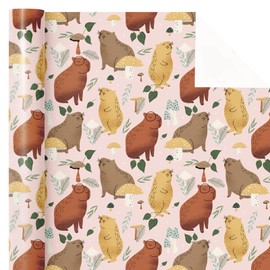 WRAPAHOLIC Capybara Wrapping Paper Roll - Mini Roll - 17 Inch x 16.5 Feet - Cute Capybara and Mushroom Design Perfect for Kids Birthday, Capybara Lover, Animal Lover