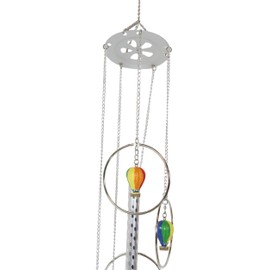 Ebros Gift Colorful Hot Air Balloons Aircraft with Wicker Baskets in Rings Stainless Steel Metal Resonant Wind Chime Garden Patio Home Up and Away Voyage Adventure