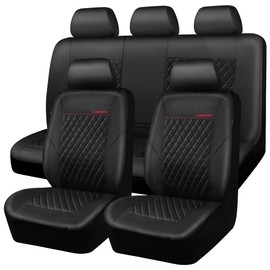 CAR PASS Quilting Faux Leather Seat Covers Full Set, Waterproof Deluxe Premium Seat Cover with 5mm Composite Sponge Inside, Airbag Compatible Auto Seat Cover Universal Fit for 95% Sedan SUV Van, Black