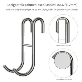 COFTCLMOMT Pack of 3 Shower Hooks, Towel Hooks for Bathroom, Shower Glass Door Hooks, for Glass Shower Screen, Towel Holder and Holder for Shower Squeegee for Glass Thicknesses ≤ 10 mm & 30 mm (Silver)