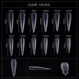 siyuwuro 120Pcs Poly Extension Gel Dual Nail Form Clear 12 Sizes Long Almond False Nail Models Full Cover with Scale Solid Nail Gel Glue Manicure Design Tool Salon Home DIY