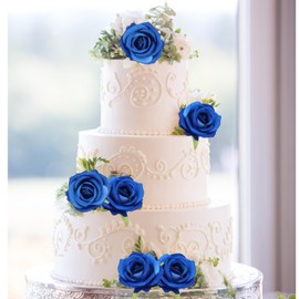 ICBOX Royal Blue Artificial Roses 25 Pcs Royal Blue Velvet Roses Artificial Flowers Real Look Silk Flowers with Stems for DIY Wedding Party Baby Shower Home Decoration(Royal Blue)