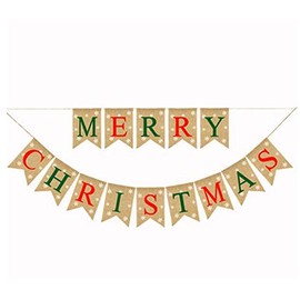 Losuya Merry Christmas Burlap Hessian Bunting Banner Garland for Christams Party Decoration Supplies