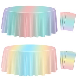 APUXXJUPA 6 Pcs Pastel Rainbow Tablecloths, 84 x 84 Inches Round Colorful Tablecloth Party Decorations for Girls Birthday Party Supplies Weddings Baby Showers, 2 Styles