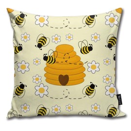 Honey Bumble Bee Hive Sunny Yellow Floral Funny Square Pillow Cases Cushion Cover for Bedroom Living Room Decorative 18" x 18"