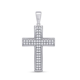 GEMVIO Cross Pendant for Men 1/4 Cttw Round Lab Grown Diamond Dangling Crucifix Pendant in 14K White Gold Over Sterling Silver Christian Jewelry Gifts for Him