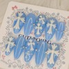 Blue Serenity Cross Handmade Nail Tips - Square M /