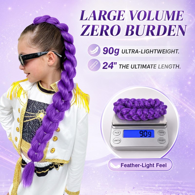 Purple Braiding Hair Ponytail Extensions 24 Inch Costume Cosplay Halloween