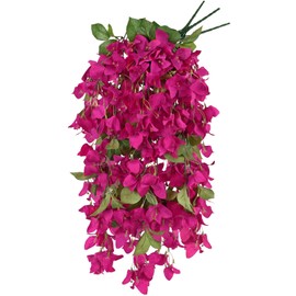 Bougainvillea Artificial Flowers 3PCS Faux Trailing Plum Blooming Plants Vines for Outdoors UV Resistant Fake Hanging Silk Flowers for Home Garden Porch Eave Wedding Wall Indoor Decor (Rose Red)