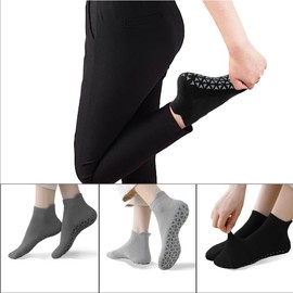 NuAngela Yoga Socks for Women, Non-Slip Socks Non-Slip Yoga Socks for Barre, Pilates, Ballet, Dance, Hospital, Home, Barefoot, Dark grey, light grey, black