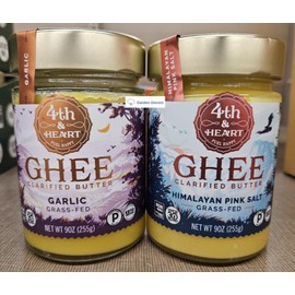 4th Fuel Happy Heart GHEE Grass-Fed Clarified Butter Garlic & Himalayan Pink Salt 9oz 255g (Two Bottles)