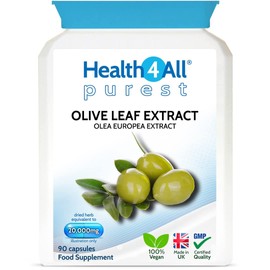 Olive Leaf Extract 90 Capsules (V) (not Tablets) Purest, no additives, Strong 40:1 20,000mg Equivalent Vegan Immune Support, Blood Pressure and Cholesterol Support. Made in The UK by Health4All