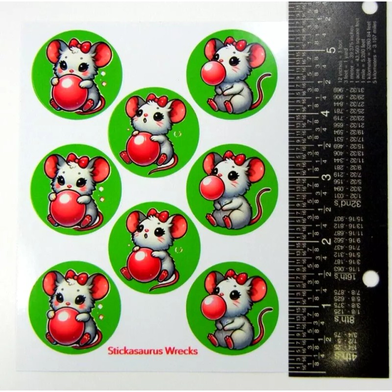 Stickasaurus Wrecks Bubble Gum Mice On Green Backs Round Stickers