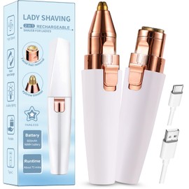 Facial Hair Removal for Women,2 in 1 Electric Hair Removal Device for Chin Upper Lip Peach Fuzz & Rechargeable Eyebrow Trimmer with LED Light for Precise Shaping