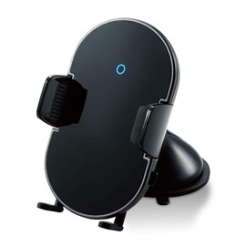 Elecom W-QC06BK Wireless Charger, Qi Charger, 5W, 7.5 W, 10 W, Car Holder, Auto Open/Close, Gel Suction Cup, Black