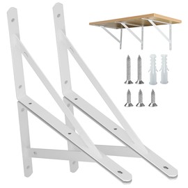 Shelf Brackets Heavy Duty Triangle Shelving Brackets Right Angle Wall Mounted Shelf Supporters Easy to Install Wall Bracket for Shelf，Accessories Included, 10 inches 4 Pack (White)