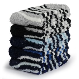BenSorts Fuzzy Socks for Men Slipper Socks Cozy Comfy Warm Grip Socks Father Husband Gift 5 Paris Black White Blue Stripes