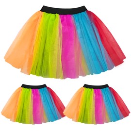 FUIPVGI 3 Pieces Tutu Skirt, Neon Colours, Neon Tutu Skirt Women's 80s Fancy Dress, Tutu Fairy, Neon Party Accessories, 80s Costume, Rave Retro Outfit (Rainbow)