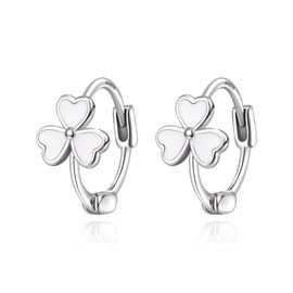 EVER FAITH 925 Sterling Silver Huggie Hoop Earrings for Girls Happy Clover Shamrock St Patricks Day Irish Jewellery Gifts for Daughter Granddaughter, Sterling Silver