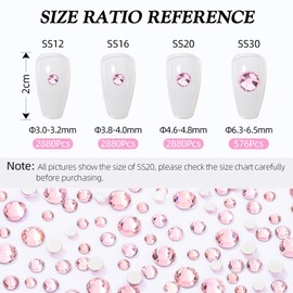 Meibite Pink Flatback Rhinestones, Glass Rhinestones for Nail Art and Craft, Glue Fix, Loose Crystal Gemstones(Pink, SS20, 2880pcs, 4.6-4.8mm)