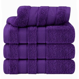 American Soft Linen Salem 100% Cotton Turkish 4 Piece Hand Towels for Bathroom, 600 GSM Soft Absorbent Quickdry Hand Face Towel Set, Purple