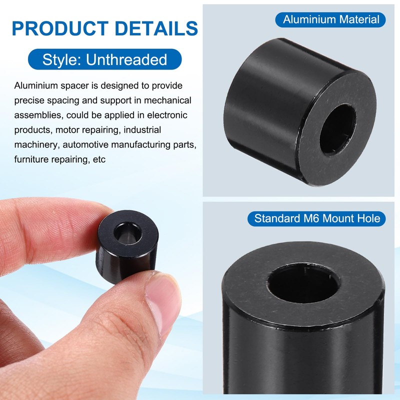 PATIKIL 10pcs M6 Aluminium Spacers, 1/4" ID x 5/8" OD