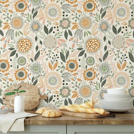 Kainole Boho Floral Garden Wallpaper/Peel and Stick Removable Wallpaper Home Decor Wall Art Wall Decor Room Decor (17.7''x118'')