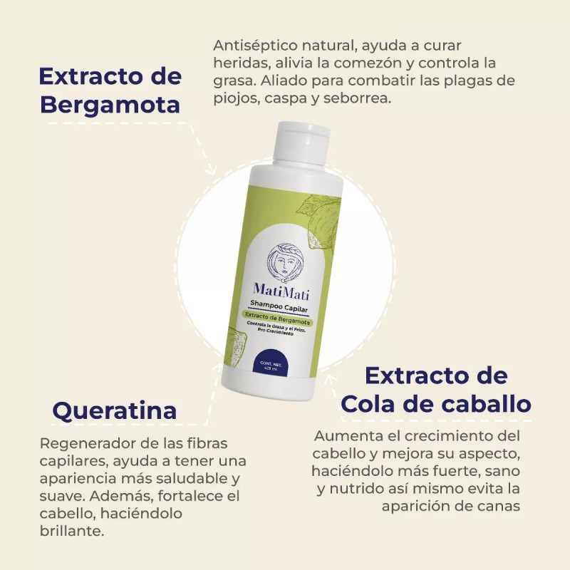 Matimati Shampoo Bergamota Procrecimiento Sin Sulfatos Matimati 425ml