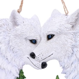 Nemesis Now Snow in Love Hanging Sculpture 20cm, Resin, White, Wolf Hanging Wall Decoration, Wolf Wall Art, Wolf Giftware, Cast in the Finest Resin, Expertly Hand-Painted
