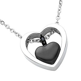 Collar Dije Corazón Mini Negro Relicario Cenizas Acero Inoxidable