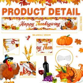 AIBIIN Happy Thanksgiving Banner Fall Thanksgiving Patry Sign Outdoor Decorations Friendsgiving Hanging Gate Decor Fence Yard Banner Indoor Wall Decor 120x20inch