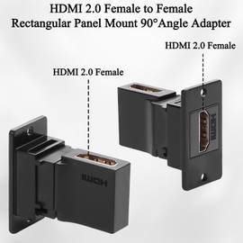 QIANRENON 4K HDMI Rectangular Panel 90° Angle Adapter Coupler HDMI 2.0 Female to Female Bulkhead Mount Right Angle Connector HD Display Socket, Mounted Desktop Wall, for HDTV PC Monitor Projector