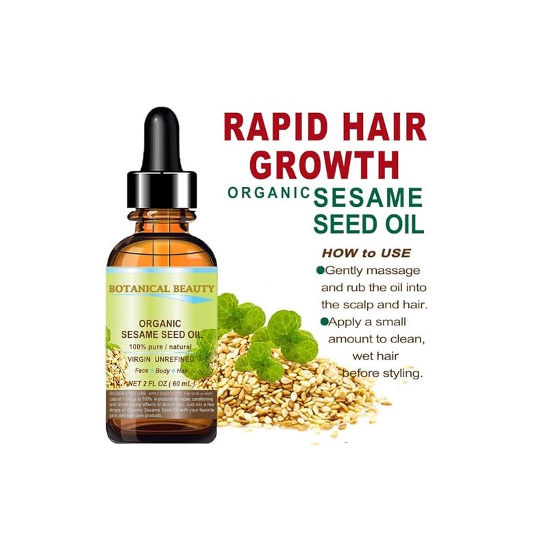ORGANIC SESAME OIL, 100% Pure/Undiluted / Cold Pressed. 2oz -60