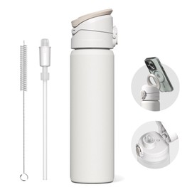 RHINOSHIELD AquaStand Magnetic Bottle 700ml | Hot and Cold Stainless Steel Water Bottle with Straw Water Bottle with MagSafe Handle Sports Bottle Adjustable Angle Tripod Phone Stand Leak Proof - White