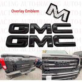 Auto Front Rear Gloss Black Emblem Overlay 2019-2023 GMC Sierra 1500 2500HD 3500HD