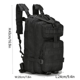 Lawaia Military Backpack 30L Tactical Rucksack for Men Women Camping Bag Waterproof Backpack Mens Hiking Backpack Gym work Bag Mens Travel Rucksack 43x24x20cm back pack (Black)