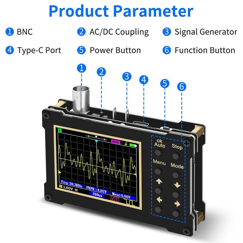 Mini Handheld Oscilloscope 40MSa/s Sampling Rate 18MHz Bandwidth PWM Signal