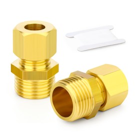 TAILONZ PNEUMATIC 2PCS Brass Compression Tube Pipe Fitting Connector, 10MM Tube OD x 1/2" BSP Male Connector