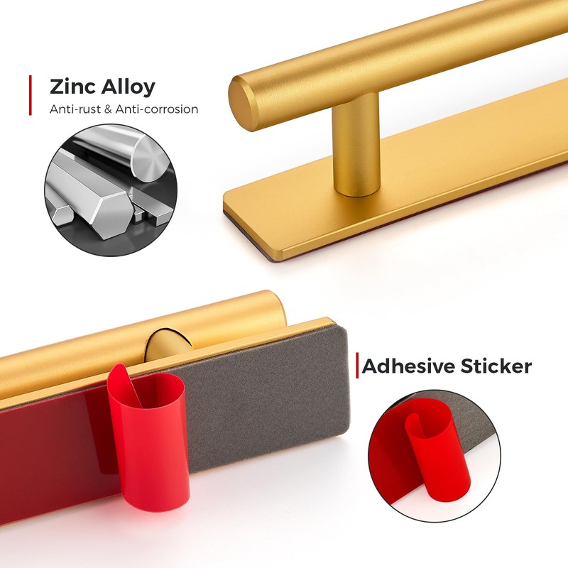 Ravinte 2 Pack Adhesive Cabinet Handles, Stick on Gold Cabinet