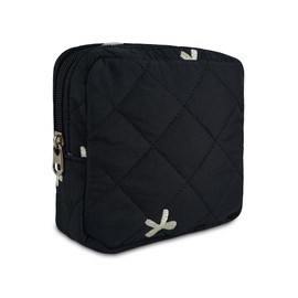 AMZMA Small Floral Quilted Makeup Bag, Coquette Aesthetic Travel Toiletry Organizer for Women, Lightweight Cotton Cosmetic Pouch