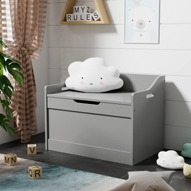 RAAMZO Wood Modern Storage Bench Box Blanket Chest Trunk with Safety Hinged Lid in Grey Finish