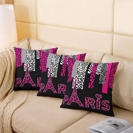 Leopard Pillow Covers Home Decor 18 x 18-Inch Cheetah Eiffel Tower Reversible Throw Pillow Covers for Children Paris Valentines Hot Pink Black White Square Cushion Covers Set of 2 Set Safari Zebra